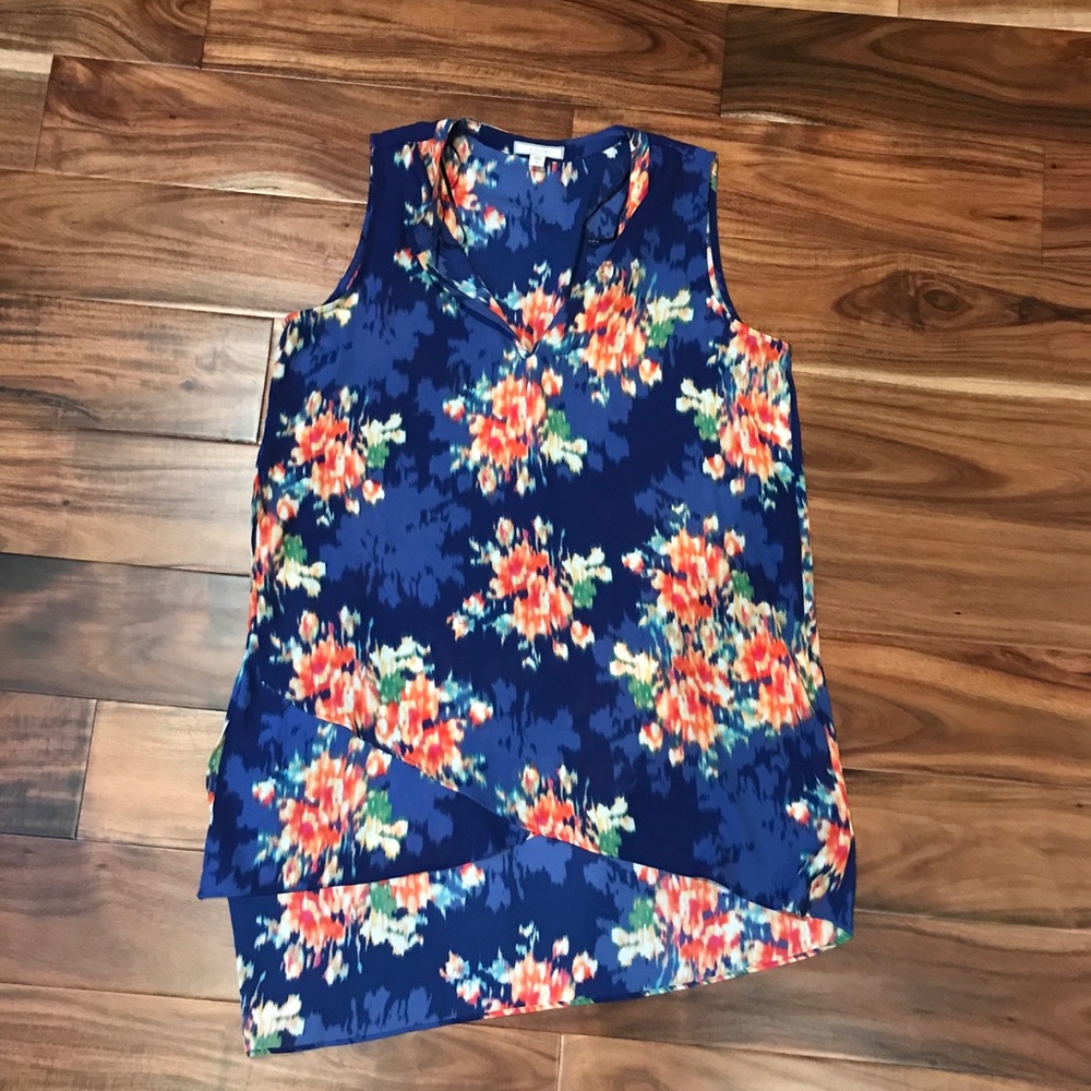 Pleione Floral Sleeveless Asymmetrical Tunic